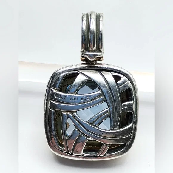 David Yurman Albion 14mm Blue Topaz Pendant Enhancer With Gold - Picture 6 of 6